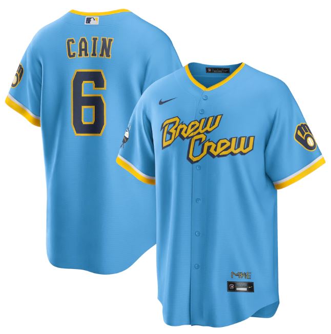 Men's Milwaukee Brewers Lorenzo Cain Powder Blue City Connect Replica Player Jersey