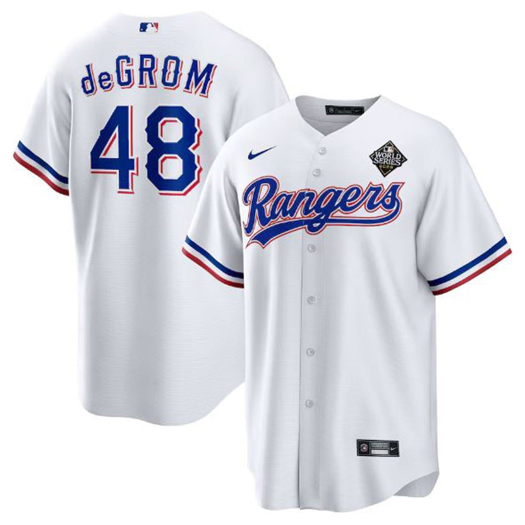 Men's Texas Rangers Jacob deGrom White 2023 World Series Replica Player Jersey