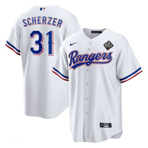 Men's Texas Rangers Max Scherzer White 2023 World Series Replica Player Jersey