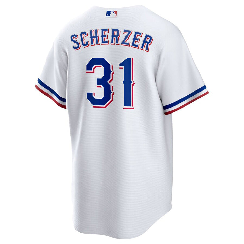 Men's Texas Rangers Max Scherzer White 2023 World Series Replica Player Jersey