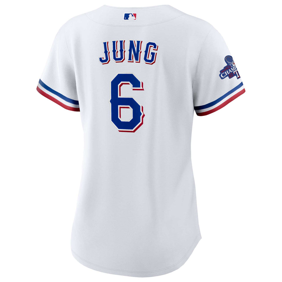 Women's Texas Rangers Josh Jung White Home 2023 World Series Champions Jersey