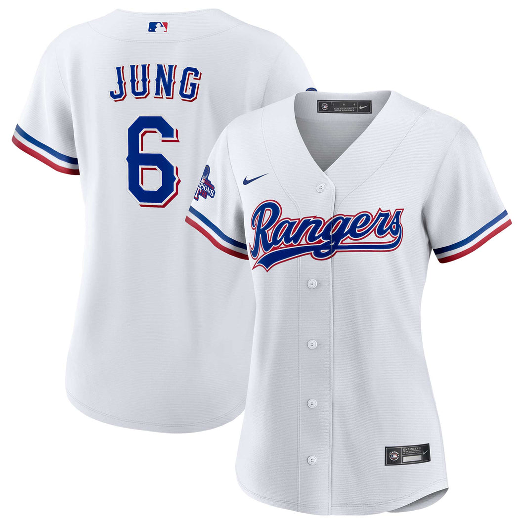 Women's Texas Rangers Josh Jung White Home 2023 World Series Champions Jersey